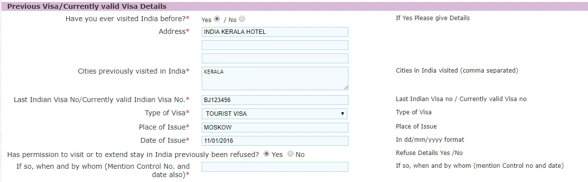 Заполнение визы в Индию шаг 10