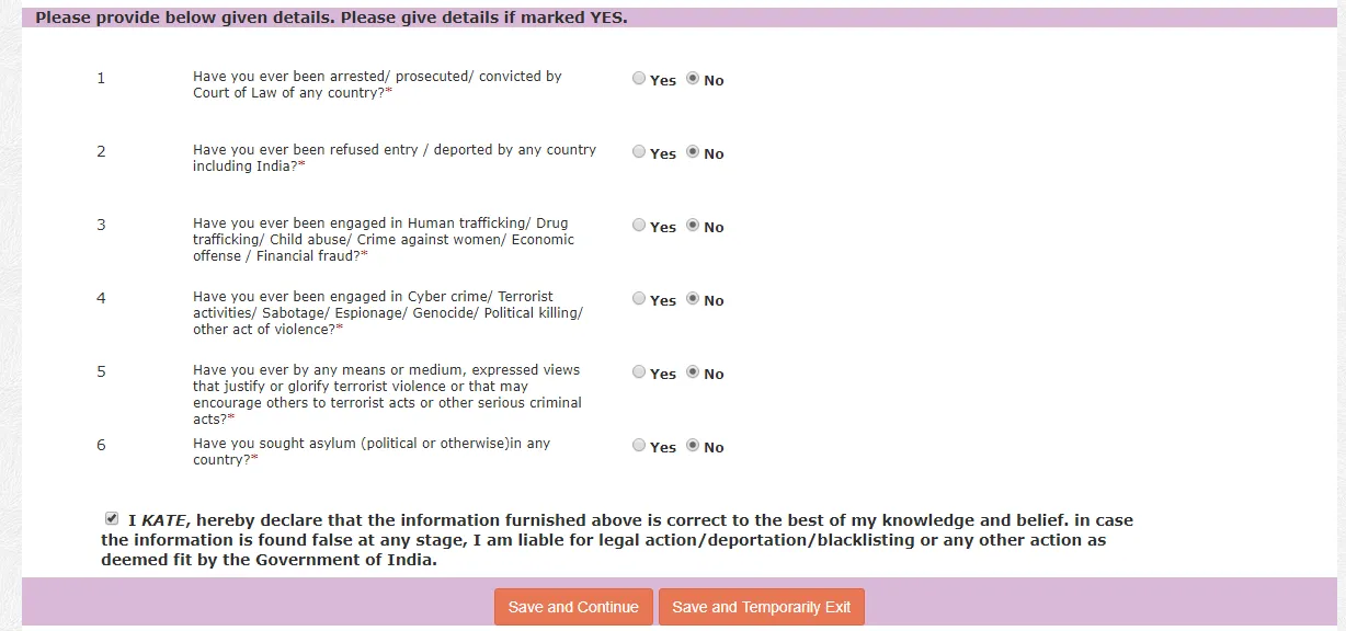 Заполнение визы в Индию шаг 12