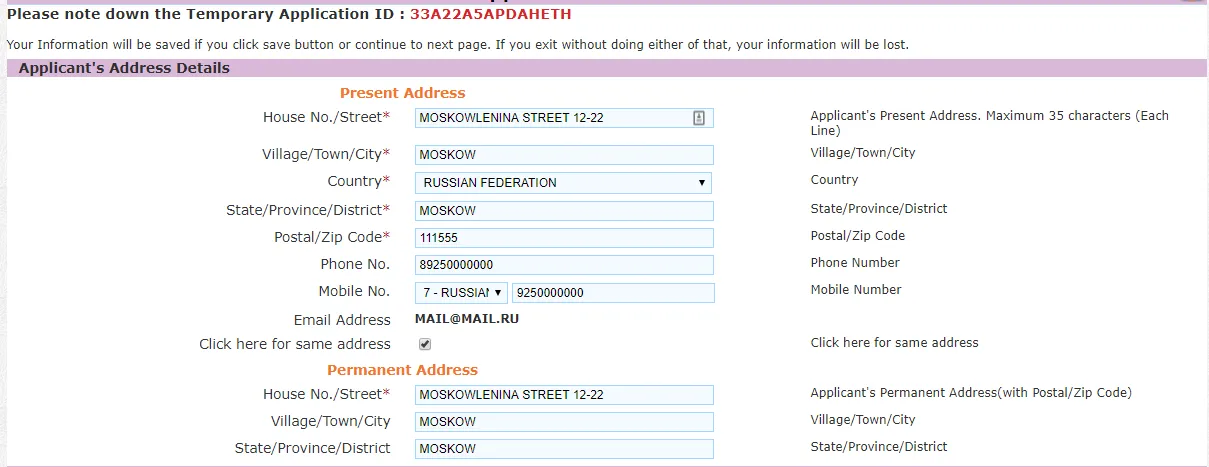 Заполнение визы в Индию шаг 6